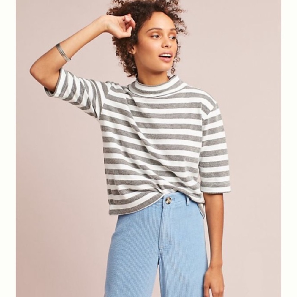 Anthropologie Striped Terry Turtleneck